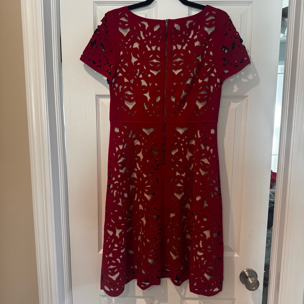 Moulinette Soeurs Red Laser-Cut A-Line Mini Dress - Picture 2 of 7